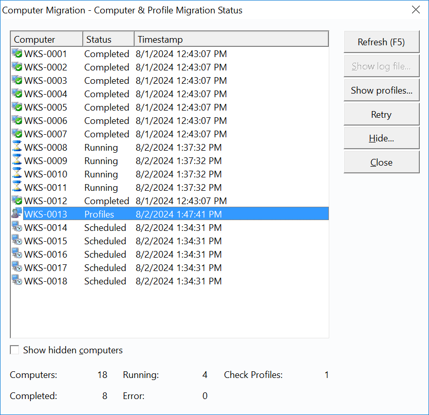 Remote user profile migration status.